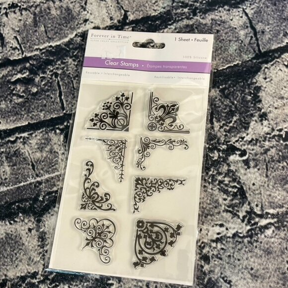 Forever in Time FLORAL CORNERS  Clear Cling Rubber Stamp Art Floral CS224F - Picture 1 of 7
